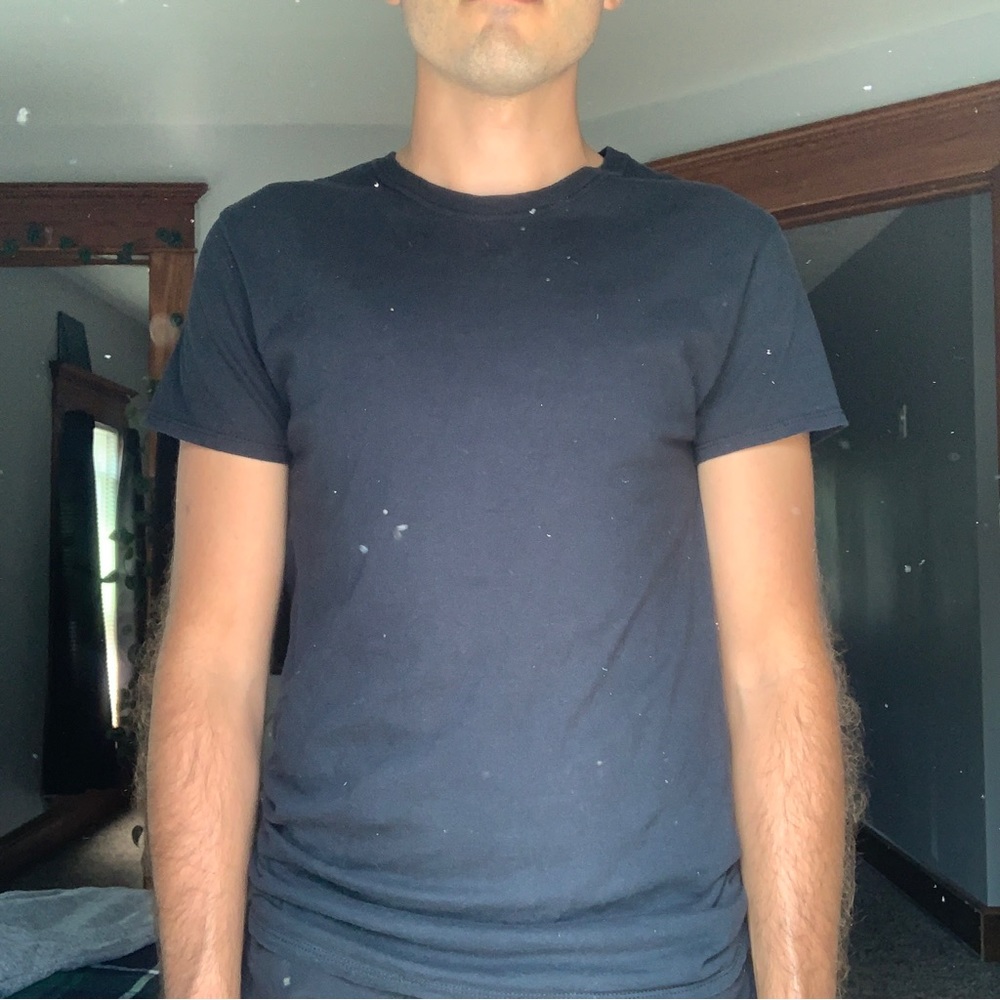 Hanes, medium, 2 black, dark blue, light blue, light grey, dark grey.